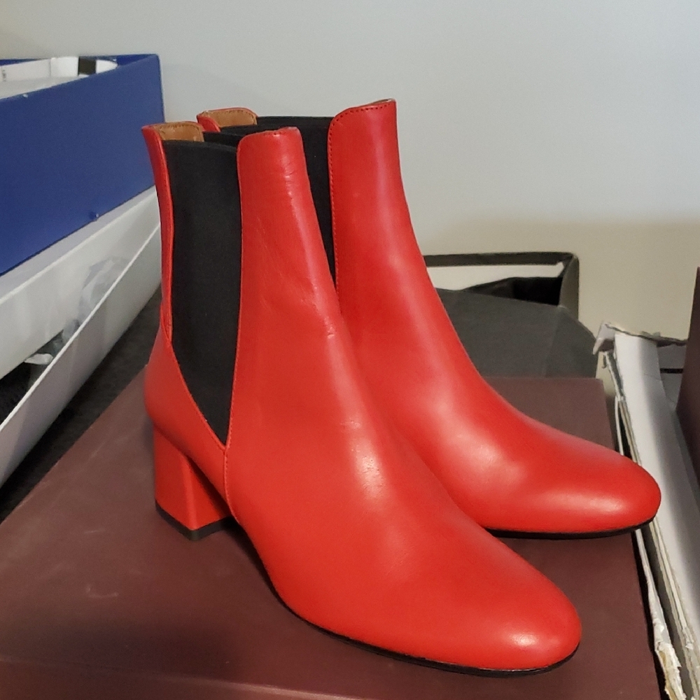 Nib ATP Red Leather Ankle Boots